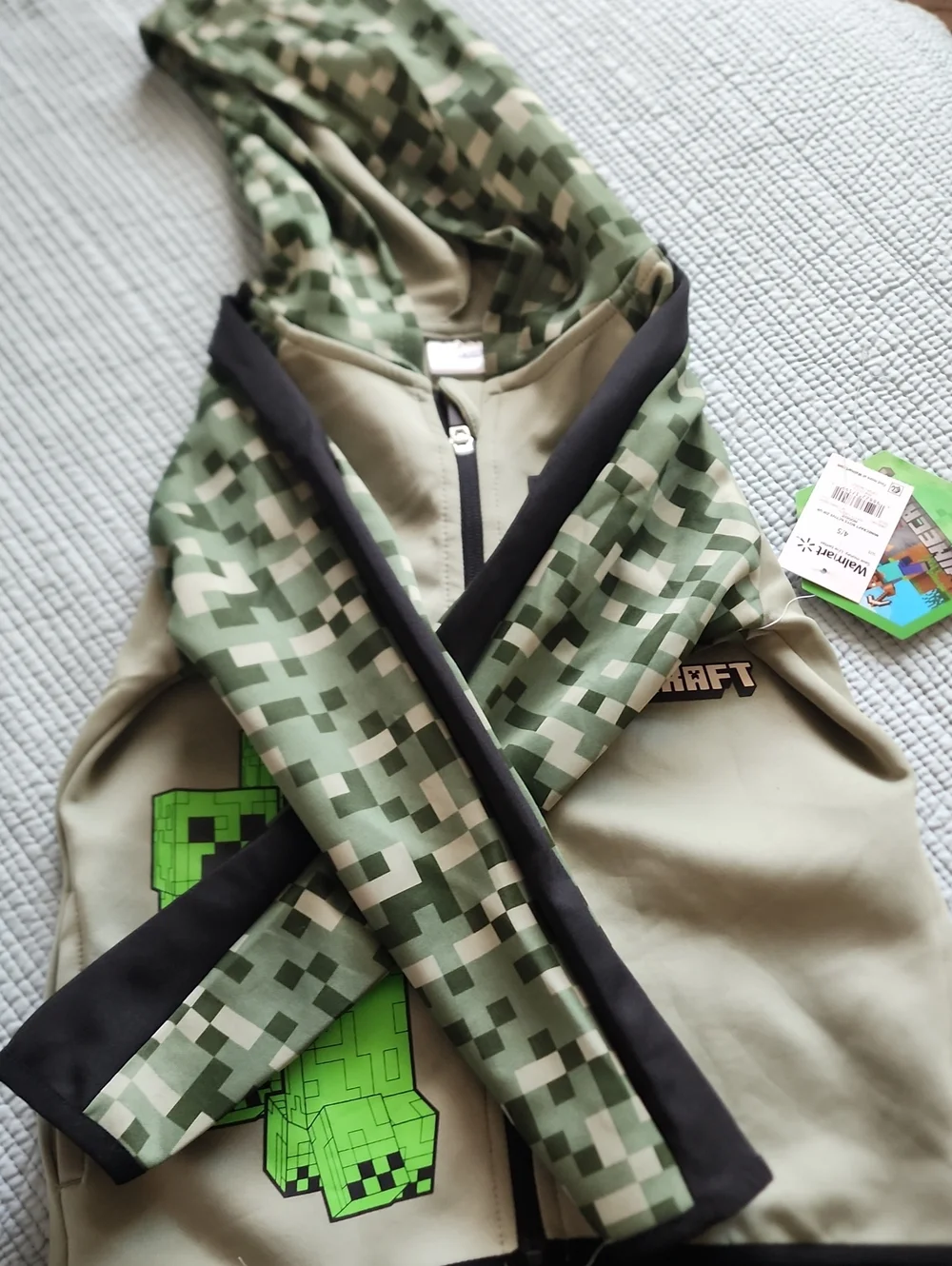 Minecraft Kids' Olive Green Pixel Camo Hooded Jacket